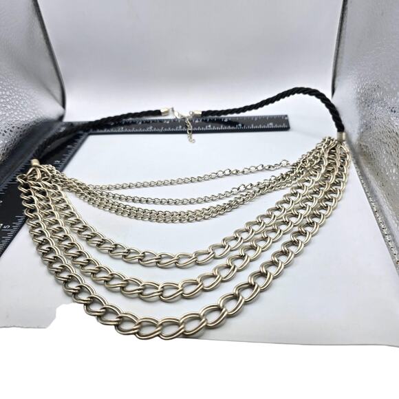 Chain Necklace Statement Multi-Strand Silver Tone Rope Cord Adjustable Modern - Picture 1 of 9